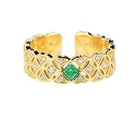 Stfery Anello di fidanzamento in oro 18 carati con pavé di smeraldi quadrati da 0,1 ct, fedi nuziali personalizzabili, K 1/2, Metallo, Nessuna pietra preziosa