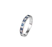 Stfery Anello di fidanzamento in oro 9K/14K/18K in zaffiro sintetico, anello classico Eternity Channel da donna, anelli di anniversario in oro bianco con zaffiro quadrato coltivato in laboratorio e