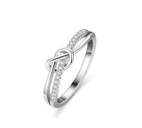 Stfery Anello di fidanzamento in oro bianco 18 carati, con nodo a cuore in moissanite, personalizzato, da donna, 10, Metallo, Moissanite