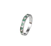 Stfery Anello di fidanzamento in oro bianco 9 K/14 K/18 K in smeraldo sintetico, anello classico Eternity Channel per lei, anello per anniversario, con smeraldo coltivato in laboratorio quadrato e oro