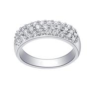 Stfery Anello di fidanzamento in oro bianco con moissanite 9 K/14 K/18 K, anello di lusso a tre file con pavé da donna, fedi nuziali in vero oro con moissanite da 1 ct personalizzato, 5, Metallo