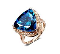 Stfery Anello di fidanzamento in oro rosa 18 carati con topazio blu a forma di triangolo da 13 ct e pavé di diamanti fedi nuziali personalizzabili, 4.5, Metallo, Nessuna pietra preziosa