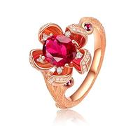 Stfery Anello di fidanzamento in oro rosa 18 kt con tormalina rossa da 1,38 ct e pavé di diamanti, misura personalizzabile, 11.5, Metallo, Nessuna pietra preziosa