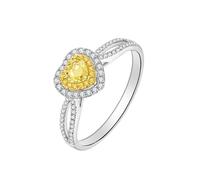 Stfery Anello di promessa in oro bianco con diamante 9 K/14 K/18 K, da donna, con pavé di cuori luccicanti, anello nuziale in oro con diamante giallo naturale da 0,2 carati, personalizzabile, 4