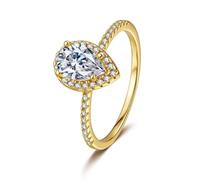 Stfery Anello dichiarazione in oro 18 K per lei, anello con moissanite a goccia da 1 ct personalizzato, 10, Metallo, Moissanite