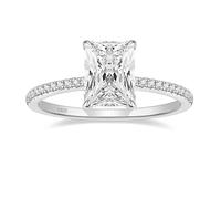 Stfery Anello Donna Argento 925 Punto Luce Rettangolo e Pavè, Anello Fidanzamento Argento con Zircone Radiant 7x9MM, 3ct Classico Taglia 11