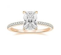 Stfery Anello Donna Argento 925 Punto Luce Rettangolo e Pavè, Anello Fidanzamento Oro Rosa con Zircone Radiant 7x9MM, 3ct Classico Taglia 16