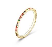 Stfery Anello Eternity sottile in oro 9 carati, in oro reale con zaffiro multicolore creato in laboratorio, anello impilabile personalizzato per le donne, 5, Metallo, Zaffiro coltivato in laboratorio