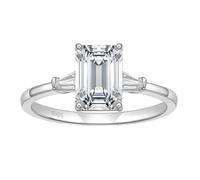 Stfery Anello Fidanzamento Donna 3 Pietre Argento 925, Anello Punto Luce Argento con Zircone Smeraldo 7x9MM, 3ct Moda Taglia 21