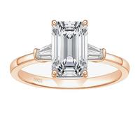 Stfery Anello Fidanzamento Donna 3 Pietre Argento 925, Anello Punto Luce Oro Rosa con Zircone Smeraldo 7x9MM, 3ct Moda Taglia 13