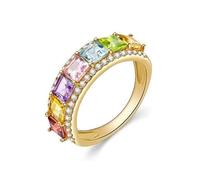 Stfery Anello Half Eternity con pietre preziose multiple, in oro 9 K/14 K/18 K, per lei, anelli di anniversario con peridoto, tormalina, topazio, peridoto, ametista, citrino e granato, oro giallo