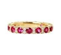 Stfery Anello Half Eternity da donna in oro 18 carati, con pavé di rubini rotondi da 1 ct e diamanti per anniversario, misura personalizzabile, 9, Metallo, Nessuna pietra preziosa