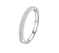 Stfery Anello Half Eternity in oro bianco 9/14 K, a due file, anello in vero oro, moissanite, anello a fascia per anniversario da donna, 10, Oro bianco, Moissanite