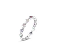 Stfery Anello impilabile da donna, in oro bianco 18 carati, con lunetta multi pietra preziosa, anello in vero oro, 6.5, Metallo, Diamante rosa coltivato in laboratorio Rubino coltivato in laboratorio