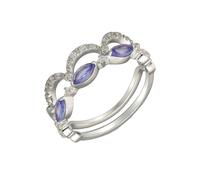 Stfery Anello Impilabile Oro Bianco 18K 2 Pezzi, Set di Anelli Fede Donna Onda con Tanzanite Sintetico Vintage Taglia 12