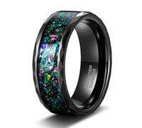 Stfery Anello in acciaio al tungsteno, unisex, con intarsio in opale colorato, 4/8 mm, colore nero cielo stellato, fascia colorata per coppia, V 1/2, Metallo, Non pietra preziosa