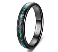 Stfery Anello in acciaio al tungsteno, unisex, con intarsio in opale colorato, 4/8 mm, colore nero cielo stellato, fascia colorata per coppia, L 1/2, Metallo, Non pietra preziosa