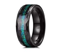 Stfery Anello in acciaio al tungsteno, unisex, con intarsio in opale colorato, 4/8 mm, colore nero cielo stellato, fascia colorata per coppia, S 1/2, Metallo, Non pietra preziosa