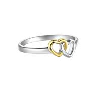 Stfery Anello in oro 9K/14K con doppio cuore intrecciato in vero oro, anello matrimoniale bicolore da donna, 8, Oro giallo 9 carati, Nessuna pietra preziosa
