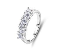 Stfery Anello in oro bianco 18 carati con cinque pietre per lei, classico anello rotondo in moissanite da 1,5 ct, anello a fascia Half Eternity personalizzato, 6.5, Metallo, Moissanite