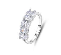 Stfery Anello in oro bianco 18 carati con cinque pietre personalizzato, anello ovale in moissanite Half Eternity da donna, 10.5, Metallo, Moissanite