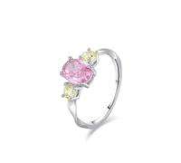 Stfery Anello in oro bianco 18 carati con diamanti rosa coltivati in laboratorio e peridoto, anello di promessa con tre pietre, personalizzato per le donne, 4, Metallo, Peridoto Diamante rosa