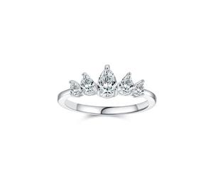 Stfery Anello in oro bianco 18 carati con moissanite a forma di pera, anello nuziale con corona scintillante, personalizzabile, 8.5, Metallo, Moissanite