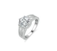 Stfery Anello in oro bianco 18 carati con pavé a tripla fila di aureola per lei, anello nuziale rotondo in moissanite da 2 ct personalizzato, 9.5, Metallo, Moissanite