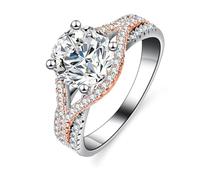 Stfery Anello in oro bianco 18 carati con pavé bicolore per lei, anello di promessa in moissanite 2 ct personalizzato, 8.5, Metallo, Moissanite