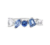 Stfery Anello in oro bianco 18 carati con pietre preziose multiple, topazio e moissanite, anello Half Eternity personalizzato per le donne, 5, Metallo, Topazio Moissanite