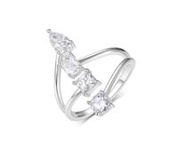 Stfery Anello in oro bianco 18 carati con quattro pietre, anello a tre file di moissanite personalizzato per le donne, 8.5, Metallo, Moissanite