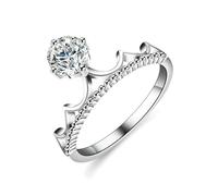 Stfery Anello in oro bianco 18 carati per lei, anello a corona con diamanti creati in laboratorio da 0,5 ct, personalizzabile, 5.5, Metallo, Diamante sintetico