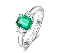 Stfery Anello in oro bianco 18 kt con smeraldo 1ct e pavé di diamanti Fede nuziale personalizzabile, Z 1/2, Metallo, Nessuna pietra preziosa