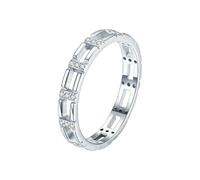 Stfery Anello in oro bianco 9 K/14 K, doppia fascia con moissaniti, anello per anniversario da donna, 7.5, Oro bianco 9 carati, Moissanite