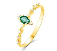 Stfery Anello in oro giallo 18 carati con smeraldo taglio ovale e pavé di diamanti fedi nuziali personalizzabili, N 1/2, Metallo, Nessuna pietra preziosa