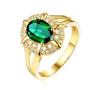 Stfery Anello in oro giallo 18 kt con smeraldo taglio ovale da 1 ct e pavé di diamanti Fede di fidanzamento Lettering misura personalizzabile, 4.5, Metallo, Nessuna pietra preziosa