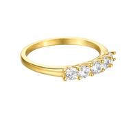 Stfery Anello in oro giallo 9/14 carati con quattro pietre, anello in vero oro e moissanite, fede nuziale da donna, 7.5, Oro giallo 9 carati, Moissanite