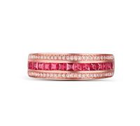 Stfery Anello in oro rosa 18 K Au750 da donna, classico, serie di punte da trapano con rubino taglio principessa, anello di diamanti, 51 (16.2), Metallo, Rubino Diamante
