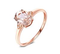 Stfery Anello in oro rosa 18 kt con pavé di morganite taglio ovale da 1 ct, bande promesse personalizzabili, 6, Metallo, Nessuna pietra preziosa