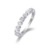 Stfery Anello nuziale Half Eternity in oro bianco 18 carati, lunetta rotonda e quadrata in moissanite, anello sottile personalizzato per le donne, 7.5, Metallo, Moissanite