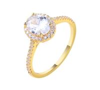 Stfery Anello ovale in oro 9 K in vero oro da donna, con pavé di moissanite, anello nuziale personalizzato, 7, Metallo, Moissanite