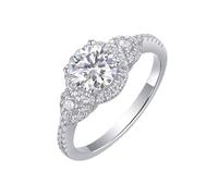 Stfery Anello rotondo con pavé di aureola in oro bianco 18 carati, classico anello nuziale in moissanite da 1 ct, personalizzato, da donna, 5.5, Metallo, Moissanite