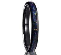 Stfery Anello unisex in acciaio al tungsteno con cielo stellato e intarsio opale nero blu 4/8 mm per coppia, X 1/2, Metallo, Non pietra preziosa