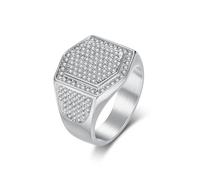 Stfery Anello Uomo Acciaio Inossidabile Sigillo Hexagon, Anello Argento Fascia con Zirconi Pavé 19MM Moda Taglia 25