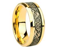 Stfery Anello Uomo con Nodo Celtico Acciaio Tungsteno 8MM, Anello Smussato Oro Liscio Moda Taglia 17