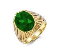 Stfery Anello Uomo Sigillo Ovale Acciaio Inossidabile, Anello Oro Scanalato con Pietra Verde Grande 20MM Moda Taglia 30