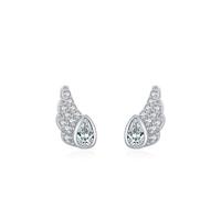 Stfery AU750 AU750 - Orecchini da donna in oro bianco 18 kt con moissanite a pera e ali d'angelo