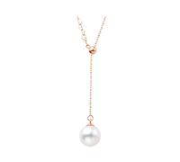 Stfery Collana a forma di Y in oro rosa 9 K/14 K/18 K, elegante collana con perle d'acqua salata da 7,5 - 8 mm, catena a forma di cuore, da donna, in vero oro, 40+5cm, Metallo, Nessuna pietra preziosa
