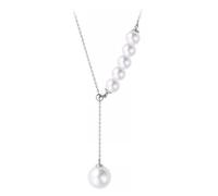 Stfery Collana a Y in oro bianco 9K/14K/18K per donne, elegante collana a forma di Y con perle d'acqua salata da 5,5 mm-9 mm, in vero oro, 40+5cm, Metallo, Nessuna pietra preziosa