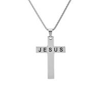 Stfery Collana con ciondolo a forma di croce di Gesù, in acciaio inox, da uomo